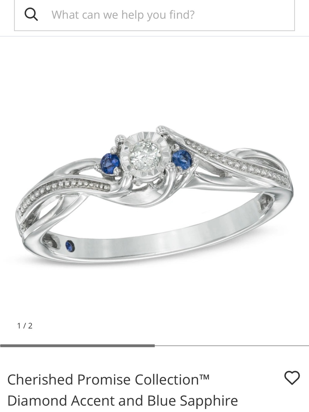 Diamond and sapphire cherished promise collection sterling silver signed tested